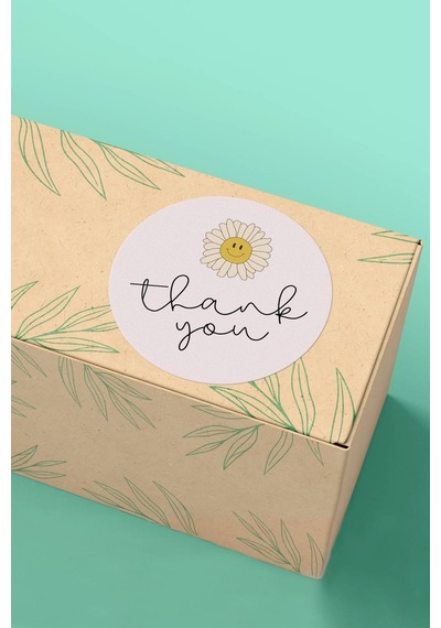 Gülen Papatya Thank You Sticker 3x3cm St2234 Çok Renkli