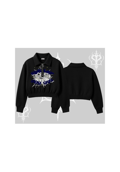 Tarzsokak Beyaz Crop Yarım Fermuarlı Sweatshirt Sp55der Siyah