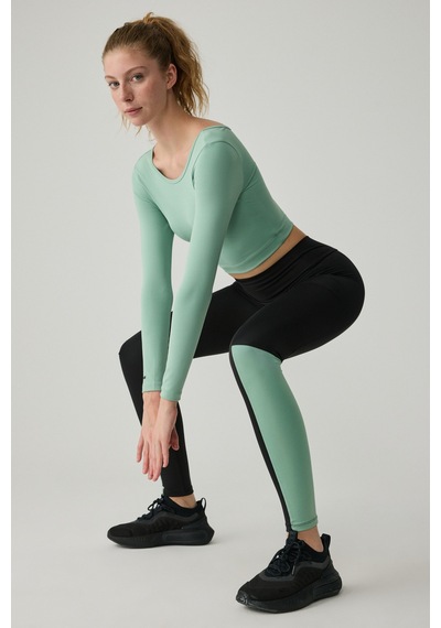 Urban Beat Marıon Kadın Geniş Yaka Uzun Kollu Sportwear Yeşil Büstiyer Yeşil