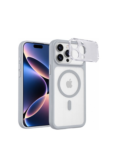 İphone 14 Pro Max Uyumlu Magsafe Manyetik Kılıf Kamera Korumalı, Çizgili Dokulu, Darbelere Ve Çizilmelere Karşı Dayanıklı, Şık Tasarım Telefon Kılıfı Gri