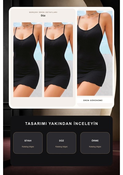 Genel Markalar Kadın Siyah Kaşkorse Ince Askılı Şık Gecelik Siyah Siyah