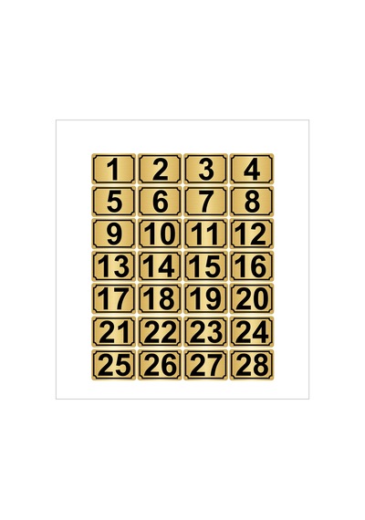 Metal Kapı,masa,dolap Numarası 7cmx10cm 28 Adet Dikdörtgen (1…28) Altın Renk Metal
