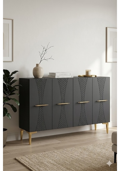Ka1232ag Slim Konsol Ve Tv Sehpası Antrasit -gold 120cm Antrasit-gold