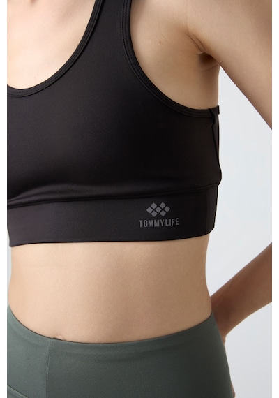 Tommy Life Siyah Sırt Detaylı Dar Kalıp U Yaka Kadın Spor Büstiyer - 97120 Siyah
