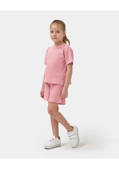 Magu Kız Çocuk Pamuklu Pembe Dokulu T-shirt Şort Takım
