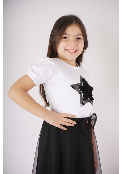 Miniko Kids 23 Nisan 29 Ekim Konsept Yıldız Pullu Tül Detaylı Kuyruk Tül Etekli Takım Siyah