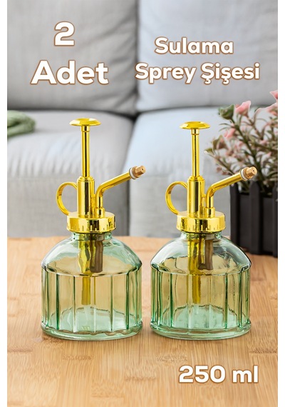 Perotti 15733 2li Yeşil Vintage Cam Bitki Sulama Şişesi Sulama Ka