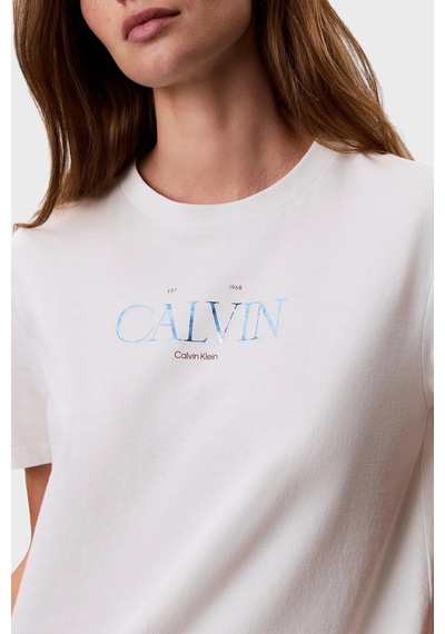 Calvin Klein % 100 Pamuk Slim Fit Bisiklet Yaka T Shirt Lv047g806gyas Bayan T Shirt Lv047g806g Yas Krem
