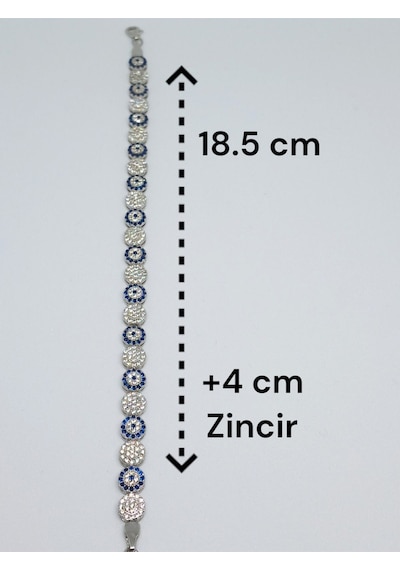 925 Ayar Gümüş Mavi Beyaz Taşlı Nazar Boncuğu Bileklik Şıklığı Ve Koruma Bir Arada 10,92 Gr. Mavi