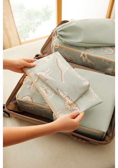 Ocean Home Textile 6'lı Çocuk Odası Dinozor Bavul İçi Düzenleyici Set