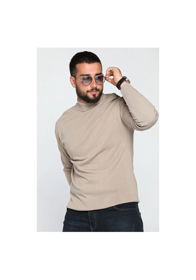 Slim Fit Yarım Balıkçı Yaka Triko Kazak Vizon