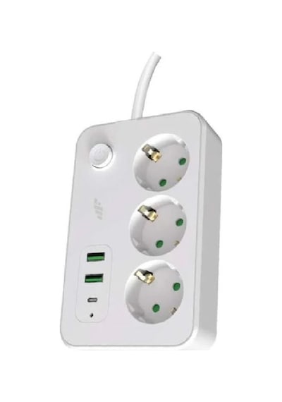Polosmart Mp15, Akım Korumalı Uzatma Kablosu, 3'lü Priz, 2 Metre Kablo, 2 Usb+1 Type-c 2