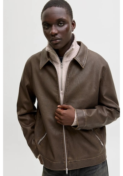 Jack & Jones Erkek Jjecasablanca Deri Ceket 12278839 Kahverengi Kahverengi