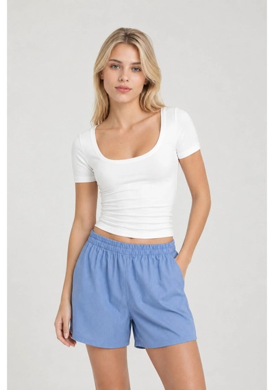 Cloudymood Kadın Ultra Soft Oval Yaka Kısa Kol Bluz Ekru - 894334576 Ekru