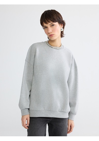 Lcw Vision Gri Bisiklet Yaka Oversize Kadın Kalın Sweatshirt
