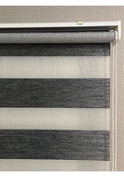 Delüks Zebra Stor Perde Geniş Plise Antrasit Gri Antrasit Gri