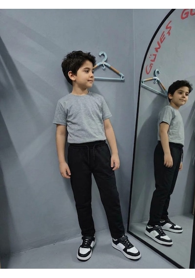 Gunes7 Erkek Çocuk Bel Lastikli Eşofman Altı Siyah