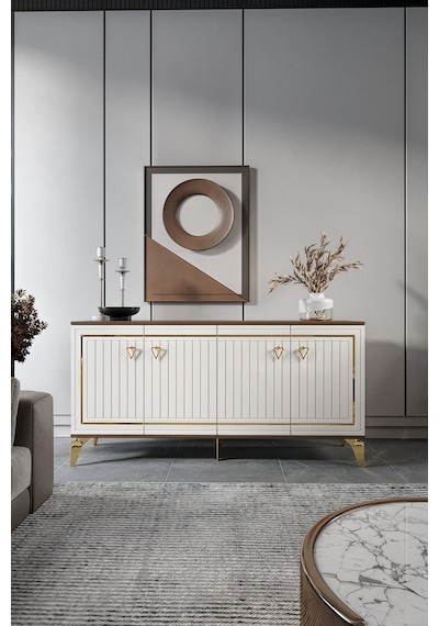 KLAS KONSOL MDF MEBRAN KAPAK CEVİZ KREM GOLD
