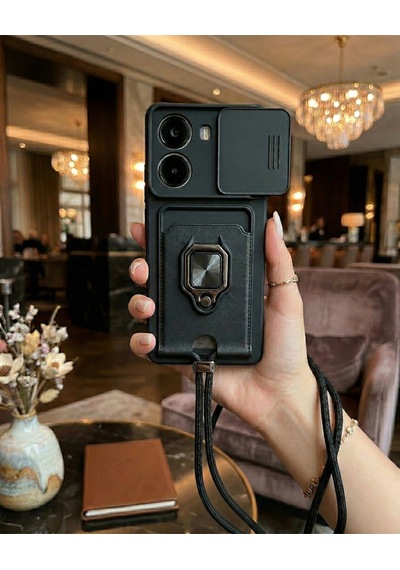Poco X7 Pro İçin Uyumlu Boyun Askılı Yüzüklü Stand Olabilen Telefon Kılıfı