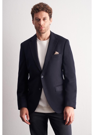 İmza Lacivert Mono Yaka Yünlü 6 Drop Comfort Fit Classic Ceket 1002255150 Lacivert