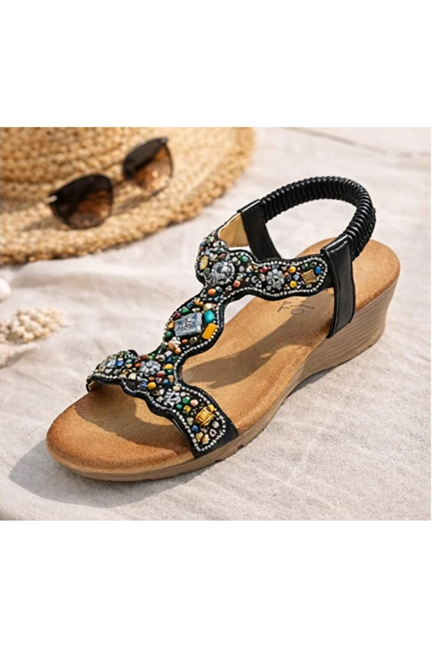 Guja 26y226 Kadın Taşlı Dolgu Taban Comfort Sandalet Siyah