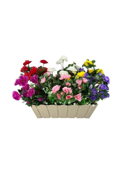 Yapay Çiçek Bej Balkon Saksıda Küpeşte Askılı Açelya Çiçeği Karışık Renkli Çiçek Sepeti 50cm Krem