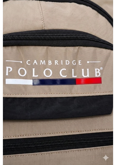 Cambridge Polo Club Minimalist Tasarım Unisex Çok Gözlü Sırt Çantası Bej