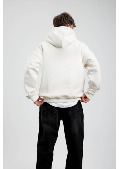Prtnc Protonic Erkek Sweatshirt Kırık Beyaz Oversize Kapşonlu Kırık Beyaz