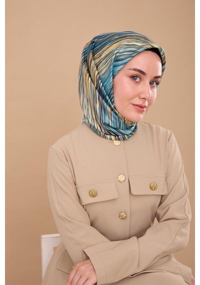 Silk Home Tivil Saf İpek 11484 - 34 Yeşil Krem Çizgi Desen yeşil