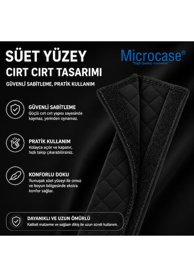 Microcase Kapitone Desen Emniyet Kemeri Ve Askılık Omuzluk Kılıfı Yumuşak Elyaf Dolgu Malzeme Cırtlı Tasarım Siyah 2 Adet 40 Cm Al5670