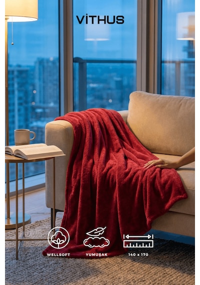 Wellsoft Tv Battaniyesi Peluş Polar Ultra Yumuşak Battaniye 140x170 Cm Bordo