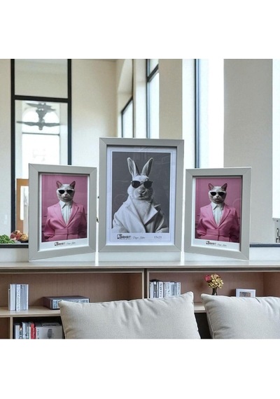 Peramari Dekoratif Ahşap Sanat Üçlü Resim Çerçevesi Gri Gri 10 X 15