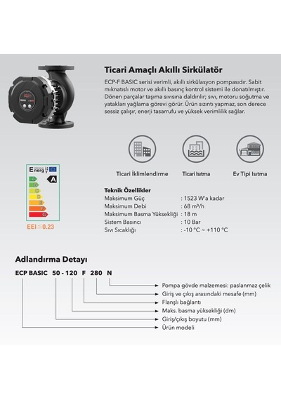 Etna Ecp Basıc 50-180f Fre. Konv. Sirkülasyon Pompası Dn50-800 Watt