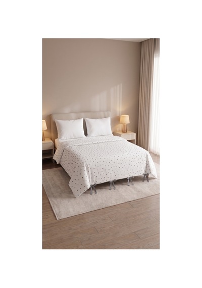 %100 Pamuk Gri Kalpli 4 Bağcıklı Yorgan Kılıfı 220x200 Cm Çift Kişilik Kalp Desenli Nevresim Gri - 927992216 Gri