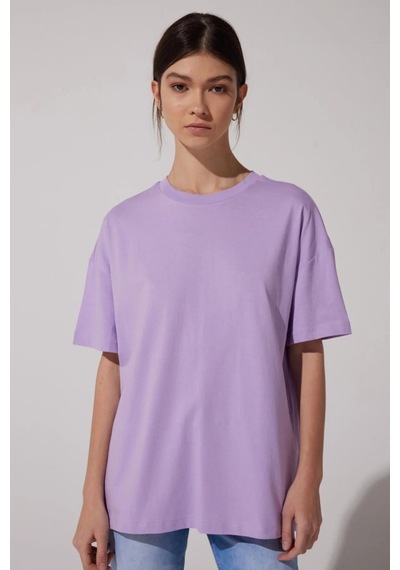 Caxis Unisex Bisiklet Yaka Oversize Lila T-shirt