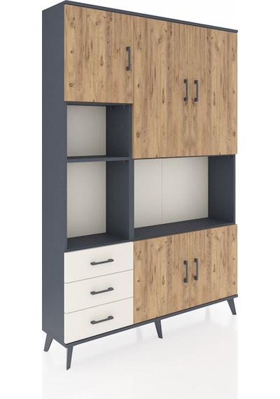Arges Dolap 9 Raflı 3 Çekmeceli 5 Kapaklı 132x30x195 Antrasit... Antrasit