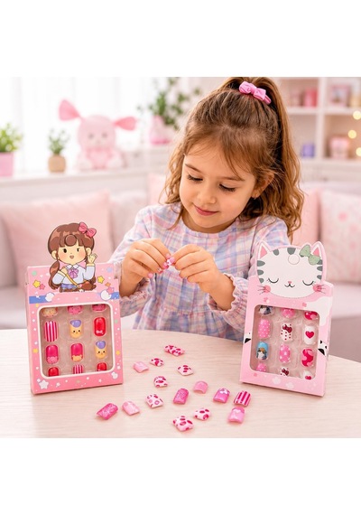 5 Li Çocuk Takma Tırnak Seti, Renkli Ve Desenli Kız Çocuk Takma Tırnakları, Sevimli Tasarımlı Nail Art Seti, Çocuklar İçin Eğlenceli Tırnak Aksesuarı, Kolay Yapışan, Tekrar Kullanılabilir Set