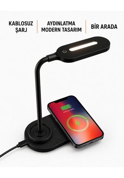 Kablosuz Şarjlı Akıllı Masa Lambası 360 Esnek Gövde Tasarımı Şarj Ve Aydınlatma Bir Arada Diğer