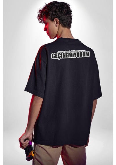 Asgari Üçret Gibi İnsanlar Var Geçinemiyorum Yazılı Pamuklu Unisex Oversize Sırt Dijital Baskılı Siyah T-shirt Siyah
