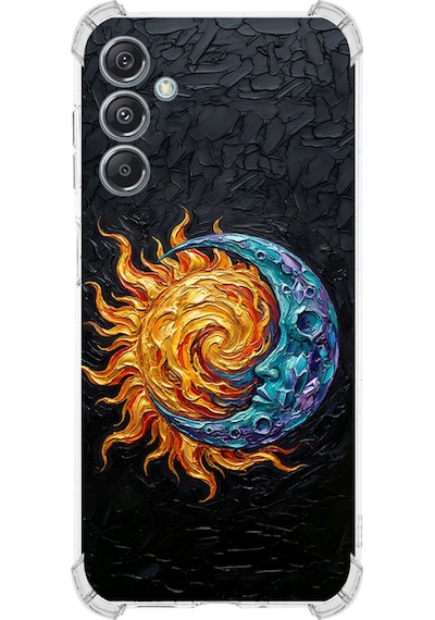 Samsung Uyumlu Galaxy M34 İle Köşe Korumalı Kılıf Metamorfoz Kozmik Dans Tasarımlı Uv Baskılı Şeffaf