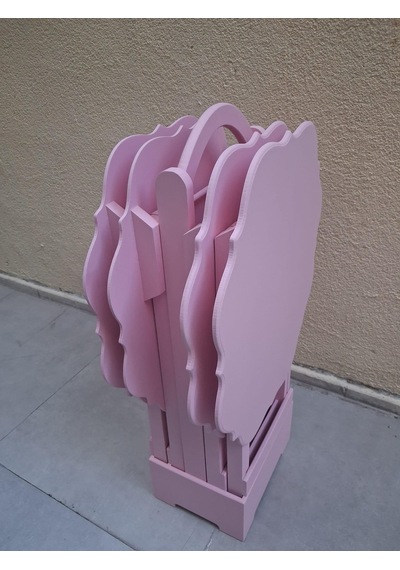 Zigon Çanta 90541 Yonca Takım Dörtlü Model Ahşap Mdf Parlak Pembe Renk El Yapım Pembe