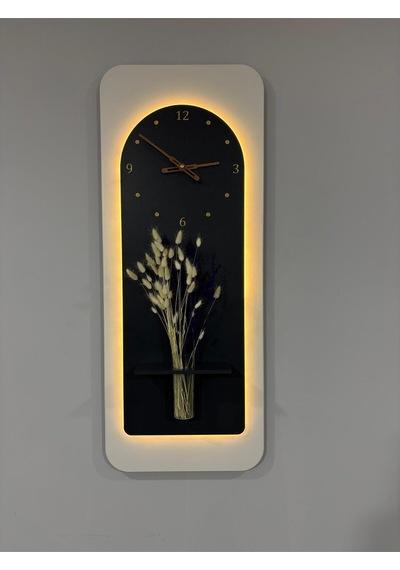 Açelya Ahşap Pilli Ledli İskandinav Tarzı Salon Duvar Rafı Modern Çiçeklik 40x100 Cm Paris Grisi - Antrasit