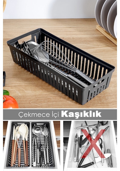 1 Adet Modüler Kaşıklık - Mutfak Düzenleyici Çekmece İçi Organizer Bıçaklık Kepçelik Siyah Siyah