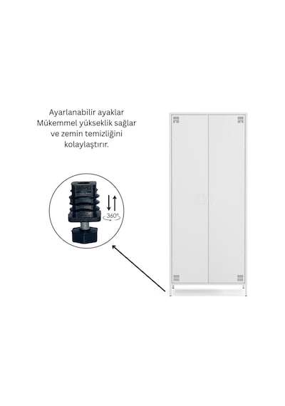 Pera Metal Elbise Dolabı, Soyunma Dolabı, İki Kapılı, 80,50 X 50 X 189,50 Cm Ral 9016 Beyaz