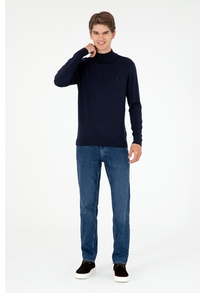 U.S. Polo Assn. Erkek Slim Fit Yarım Boğazlı Lacivert Basic Kazak 50288887-VR033