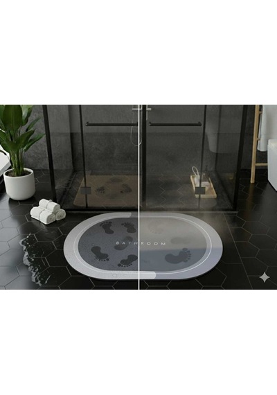 Nobera Kaymaz Tabanlı Oval Süper Emici Banyo Paspası Gri - 40x60 Cm Gri
