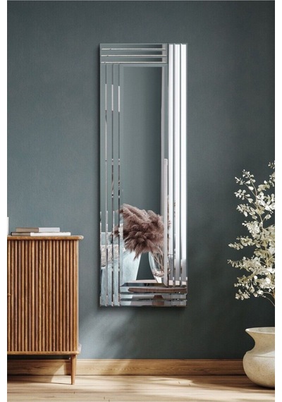 Model Line Dekoratif Desenli Bizoteli Salon Ofis Konsol Aynası 100 X 40 Gümüş Antno43 Gümüş