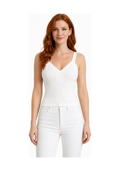 Neden Tekstil Kadın Beyaz Triko Askılı Slim Fit Bluz
