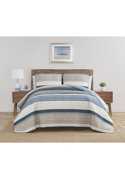 Ridgeport Quilt Set - 100%, Reversible, All Season Bedding, Includes Matching Shams,, Blue Açık Gri