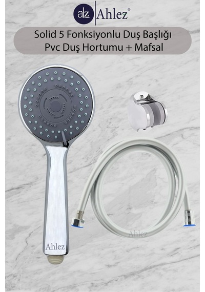 Solid 5 Fonksiyonlu Duş Başlığı + Pvc Duş Hortumu + Mafsal Duş Takımı Duş Seti Duş Seti Plastik Tr İ Renkli